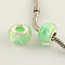 Drawbench Resin European Large Hole Beads, with Double Silver Color Plated Brass Cores, Light Green, 13.5x9mm, Hole: 4.5mm