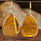 Natural Tiger Eye Teardrop Dangle Earrings, with 304 Stainless Steel Hook, Golden, 40x20mm