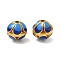 Alloy Enamel Beads, Hollow Round, Golden, Blue, 10.5mm, Hole: 1.8mm