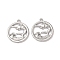 Ocean Theme 304 Stainless Steel Pendants, Stainless Steel Color, Flat Round with Dolphin, 25x22x2mm, Hole: 1.6mm