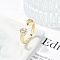 Brass Micro Pave Clear Cubic Zirconia Open Cuff Rings for Women, Real 18K Gold Plated, Heart, 6mm,  Adjustable
