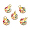 Rack Plating Brass Pendants, Cadmium Free & Lead Free & Nickle Free, with Enamel and Jump Ring, Real 18K Gold Plated, Flower with Smiling Face, Colorful, 14x12x1.5mm, Jump Ring: 5x0.6mm, Inner Diameter: 3mm