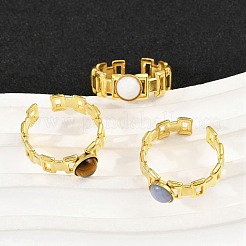 Кольца-манжеты из нержавеющей стали 316 с натуральными смешанными драгоценными камнями&nbsp;RJEW-Z098-01G-12