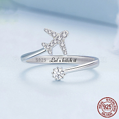 Кольца-манжеты в виде самолета и цветка с родиевым покрытием из стерлингового серебра с микропаве из прозрачных кубических цирконий для женщин&nbsp;FS-WGB9FE4-01