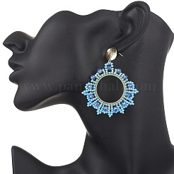 3 пара сережек-гвоздиков из плетеного стеклянного бисера&nbsp;EJEW-MZ00597