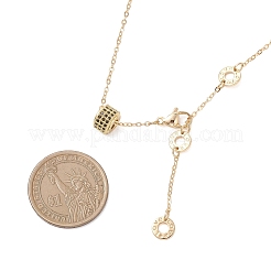 Цепочки и ожерелья с подвесками в виде колонок и дисков с подвесками из латунных кубических цирконий с микропаве из черного золота&nbsp;NJEW-JN05767