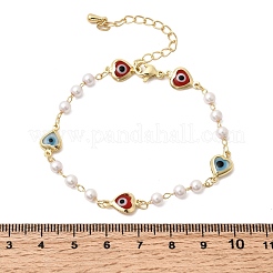 Браслет для женщин из латуни и АБС-пластика с имитацией жемчуга.&nbsp;BJEW-K298-01G