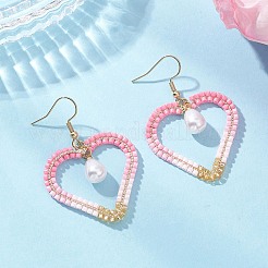 Серьги-подвески из стеклянных бусин в форме сердца из нержавеющей стали 304&nbsp;EJEW-MZ00646