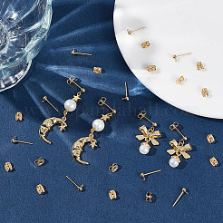 50 шт. латунная полукруглая фурнитура для сережек-гвоздиков&nbsp;KK-BBC0007-15