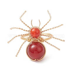 Перстни из натурального сердолика с бусинами&nbsp;RJEW-TA00210-01