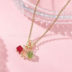 Женские ожерелья-цепочки с подвеской из граненого стекла в форме куба из нержавеющей стали 304&nbsp;NJEW-JN05711-02