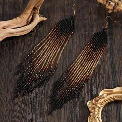 Серьги-подвески ручной работы в богемном стиле из стеклянного бисера с кисточками.&nbsp;WR6047