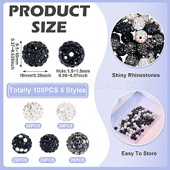 100 шт. 5 вида бусин из полимерной глины со стразами&nbsp;RB-TA0001-22A