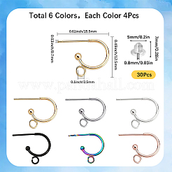 24 шт. 6 цвета фурнитура для сережек-гвоздиков из нержавеющей стали 304&nbsp;STAS-SC0009-55