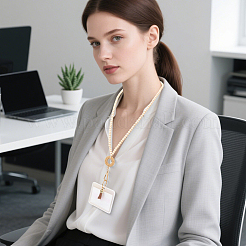 1 шт. ремешок для визитной карточки с круглыми деревянными бусинами&nbsp;AJEW-CP0010-23B