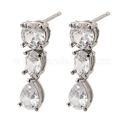 Серьги-гвоздики в форме капли с микропаве из прозрачных кубических цирконий из латуни&nbsp;EJEW-P322-09P