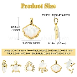 6 шт. 6 стиля подвески из латуни с паве из натуральных белых ракушек на морскую тематику&nbsp;KK-CJ0003-66