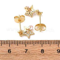 Серьги-гвоздики в форме звезды с микропаве из латуни и кубическими циркониями&nbsp;EJEW-K267-22G