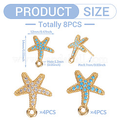 8 шт. фурнитура для сережек-гвоздиков из латуни 2 цветов с микропаве из кубического циркония&nbsp;KK-TA0002-62