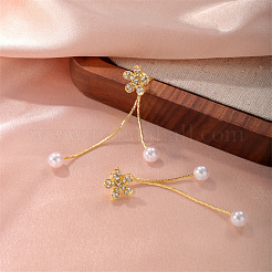 Серьги-гвоздики с кисточками из цветочного сплава и кристаллами горного хрусталя&nbsp;FS-WGCF411-01