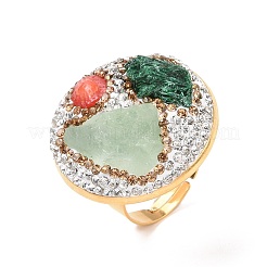 Регулируемое кольцо из смешанных натуральных и синтетических драгоценных камней с бусинами неправильной формы и кристаллическими стразами&nbsp;G-I330-10G