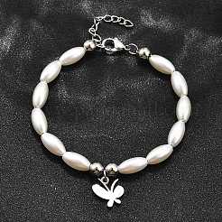 Браслеты с подвесками в виде бабочек из нержавеющей стали 304 для женщин&nbsp;BJEW-C098-08P