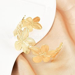 Браслеты-манжеты с цветком из латуни для женщин&nbsp;BJEW-A090-01G