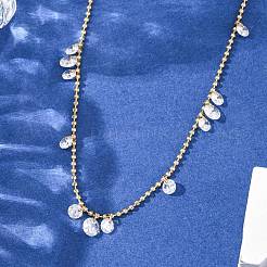 304 нержавеющая сталь шариковая цепочка цветные кубические цирконии плоские круглые кисточки ожерелья для женщин&nbsp;LS-NJEW-A051-03G-02