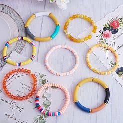8 шт. 6 стильных браслета из синтетической имперской яшмы и стеклянных бусин стрейч&nbsp;BJEW-SW00086-02
