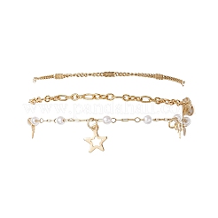 Браслеты из круглого АБС-пластика с бусинами из искусственного жемчуга и стальных тросов 304&nbsp;BJEW-JB12452-02