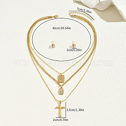 Комплекты из серег-гвоздиков и трехслойных ожерелий с кубическим цирконием из латуни&nbsp;FS-WG699DA-01