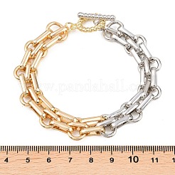 Двухцветные латунные браслеты-цепочки с овальными звеньями для женщин&nbsp;BJEW-G771-01GP