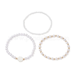 3 шт. 3 стиля АБС-пластиковые искусственные жемчужные бусины и ракушечные бусины эластичные браслеты для женщин&nbsp;BJEW-JB11797