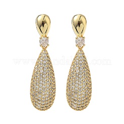 Серьги-гвоздики в форме капли из латуни с микропаве из кубических цирконий для женщин&nbsp;EJEW-A132-04G