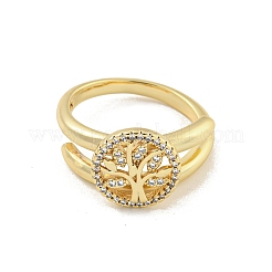 Круглые латунные кольца с микро-паве из латуни с цирконием и древом жизни для женщин&nbsp;RJEW-Z039-02G-1