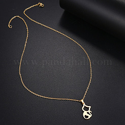 Ожерелья с полым кулоном в форме кота из нержавеющей стали 304 для женщин&nbsp;FS-WG44308-02