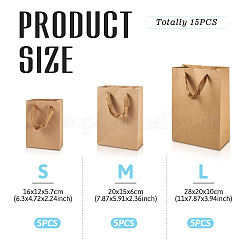 15 шт. 3-х видов прямоугольных крафт-бумажных пакетов с ручкой&nbsp;AJEW-TA0001-92