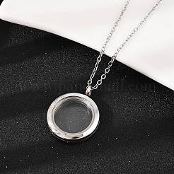 304 нержавеющая сталь плоский круглый медальон подвеска урна для праха домашних животных ожерелья&nbsp;LS-NJEW-S455-08P