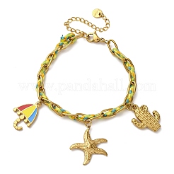 Браслеты с подвесками из нержавеющей стали 304 с эмалированными веревками&nbsp;BJEW-L708-10G