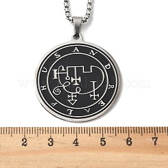 201 плоские круглые подвески с черной эмалью из нержавеющей стали с символикой&nbsp;NJEW-H065-14P