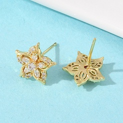 Серьги-гвоздики из латуни с микро-паве и прозрачным фианитом&nbsp;EJEW-F400-01D-G