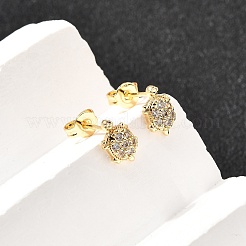 Серьги-гвоздики из латуни с микропаве из прозрачных кубических цирконий черепахового цвета&nbsp;EJEW-A135-03G