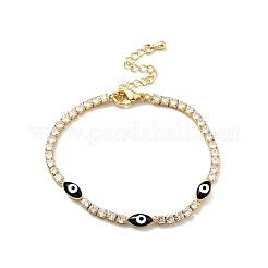 Браслет с эмалевым конским глазом и прозрачными теннисными цепочками из кубического циркония&nbsp;BJEW-G650-02G