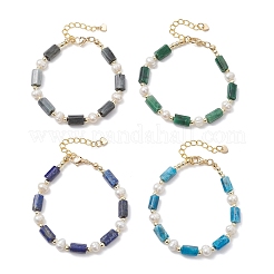 Браслеты из бусин-колонн с натуральным лазуритом/натуральным апатитом/натуральным соколиным глазом/натуральным изумрудом для женщин&nbsp;BJEW-JB13115