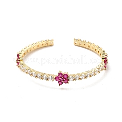 Кубический цирконий цветок открытая манжета браслеты&nbsp;BJEW-P281-01G-01