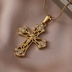 Винтажные подвески-кресты Иисуса из хирургической нержавеющей стали 316 с прозрачным стеклом для женщин и мужчин&nbsp;JW8660