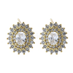 Женские серьги-гвоздики из латуни с микропаве и прозрачным кубическим цирконием&nbsp;EJEW-F363-03G