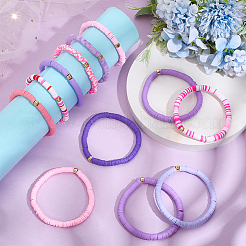 12шт. набор из 12-х цветных браслетов из полимерной глины с бусинами хейши и пластиковыми бусинами&nbsp;BJEW-PH01904