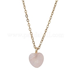 Женское ожерелье-цепочка с подвеской в форме сердца из натурального розового кварца 304 из нержавеющей стали&nbsp;NJEW-JN05796-02