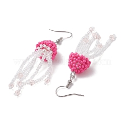 Серьги-подвески в виде медузы из стеклянного бисера с акриловыми бусинами и стеклянными жемчужинами круглой формы&nbsp;EJEW-MZ00435-05